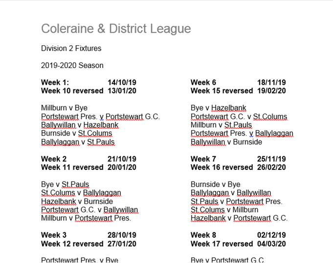 Fixtures Div 2